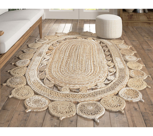 Ox Bay Geometric Modern Handmade Jute Indoor Rug, 5' x 7' Oval