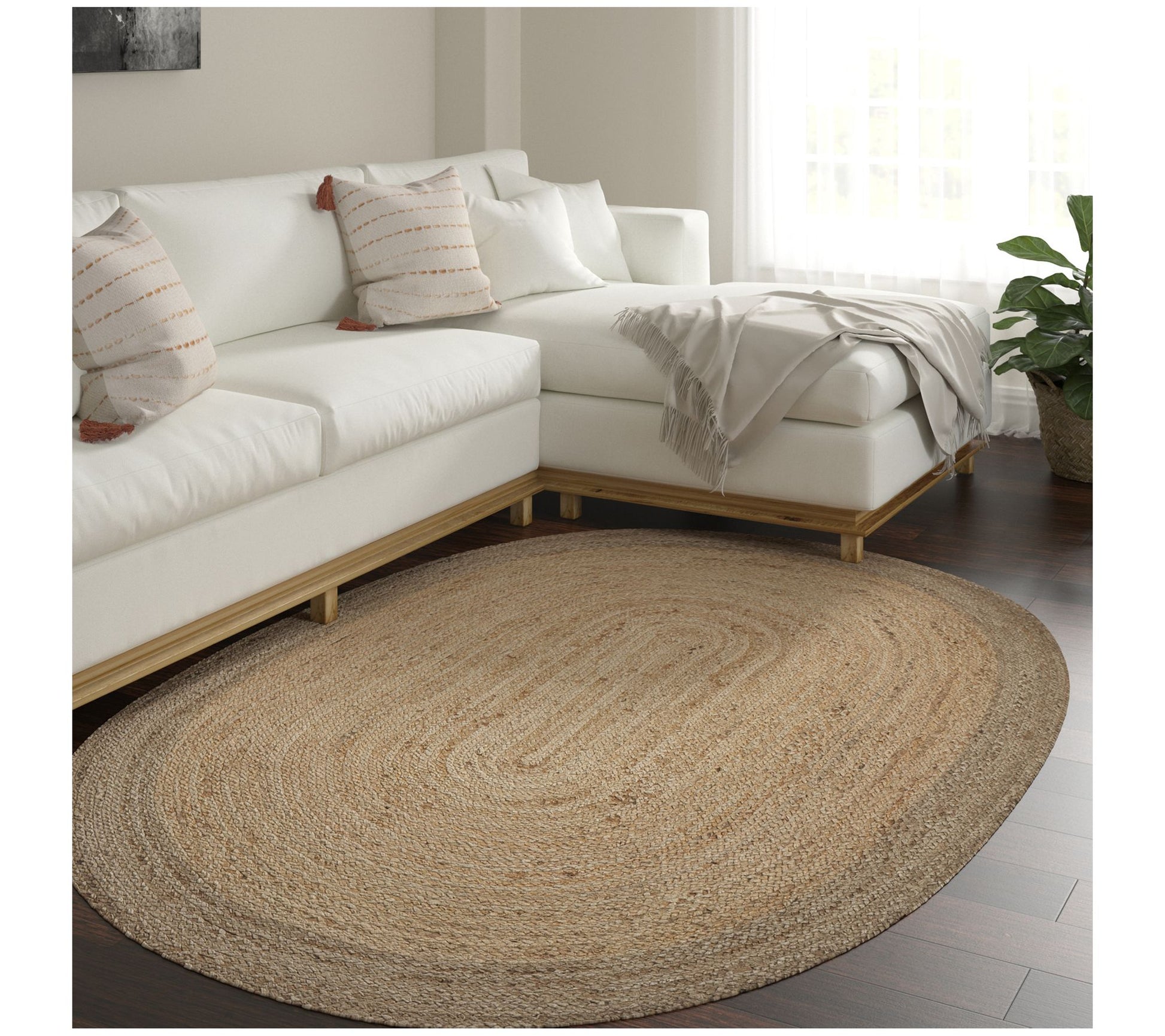 Ox Bay Hand-Braided Farmhouse Jute Indoor Rug,5' x 7' Oval
