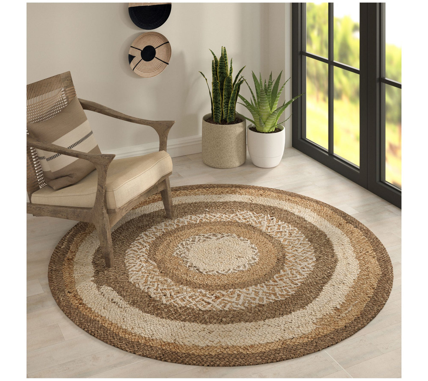 Ox Bay Farmhouse Circle Jute Indoor Rug, 7'6",Cream/Natural