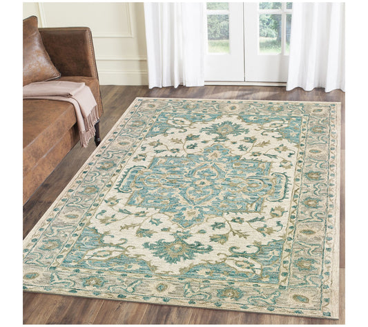 Ox Bay Classic Bordered Medallion Wool Indoor Rug, 5' x 7'9"