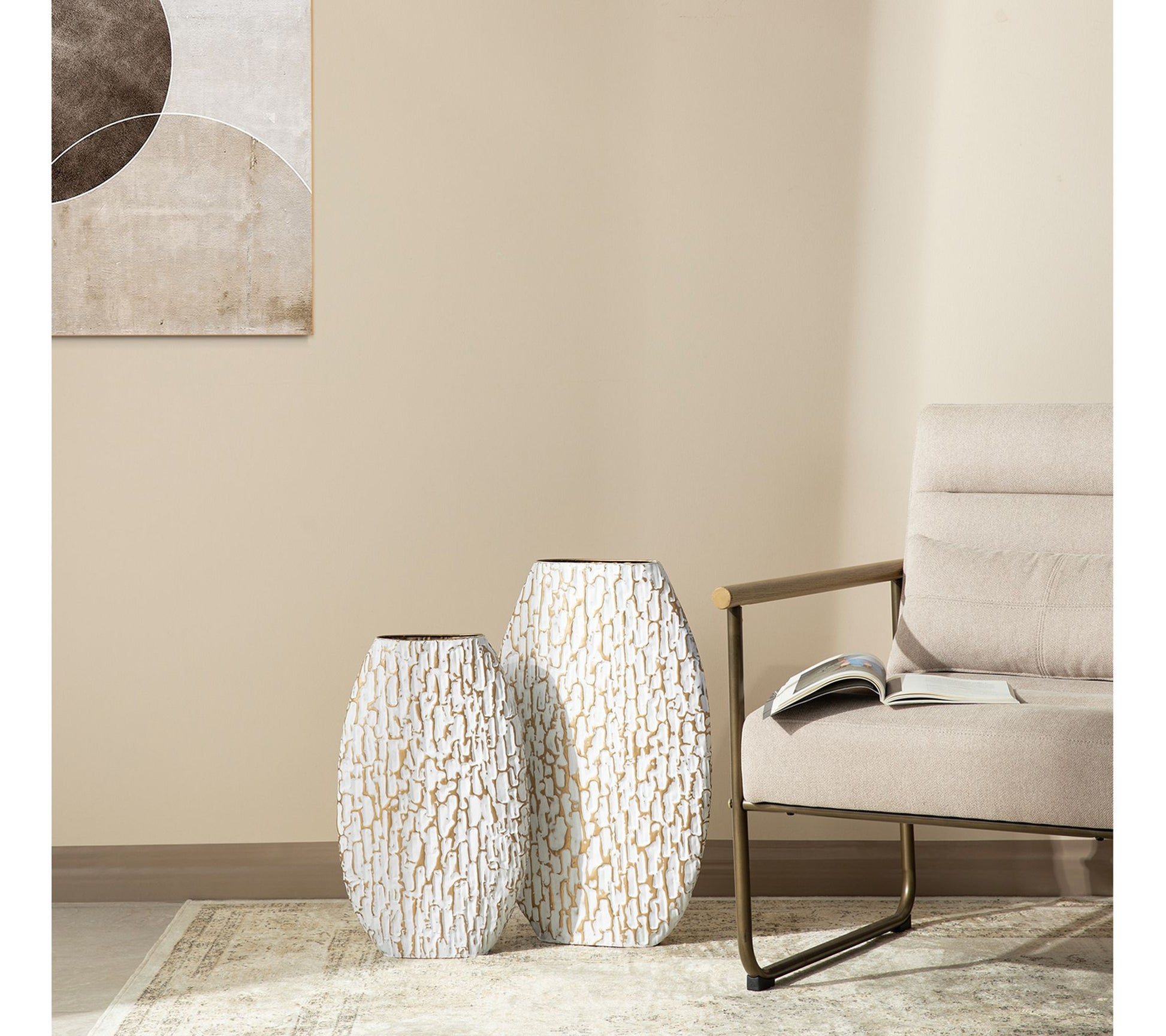 Glitzhome Metal Oval Textured Floor Vases Set of 2