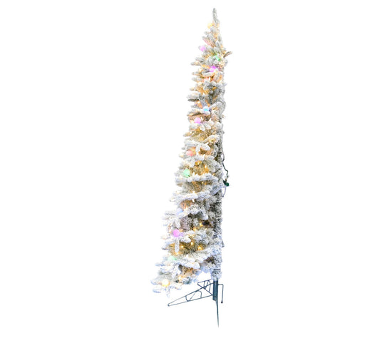 Fraser Hill Farm 6.5-Ft. Flocked Half ChristmasTree w/ Lights