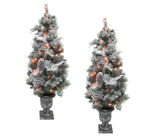 Fraser Hill Farm 4' Christmas Pre-Lit Snow Flocked Porch Tree