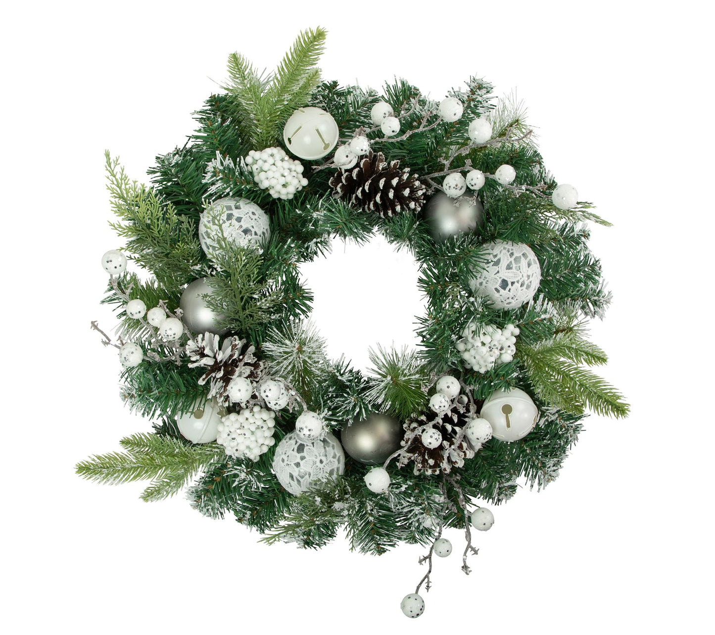 Northlight Pine Frosted Christmas Wreath w/ Ornaments 24"