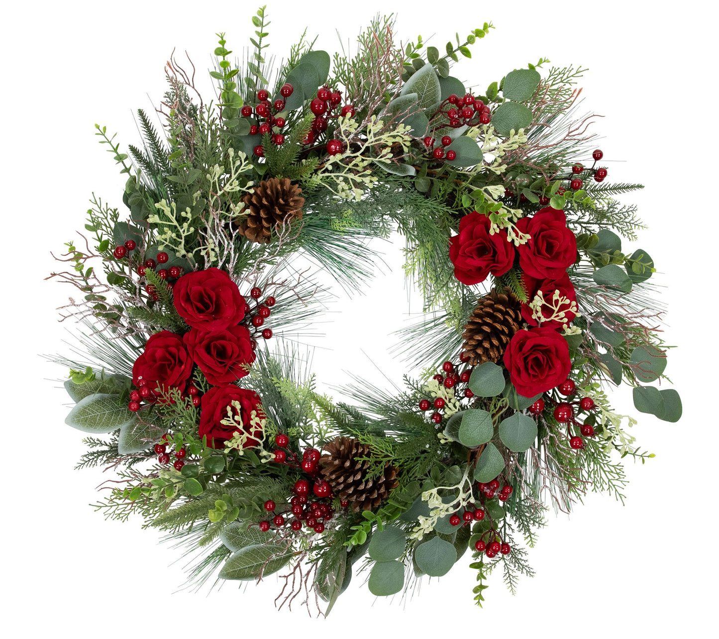 Northlight Roses and Berries Artificial Christmas Wreath 30"