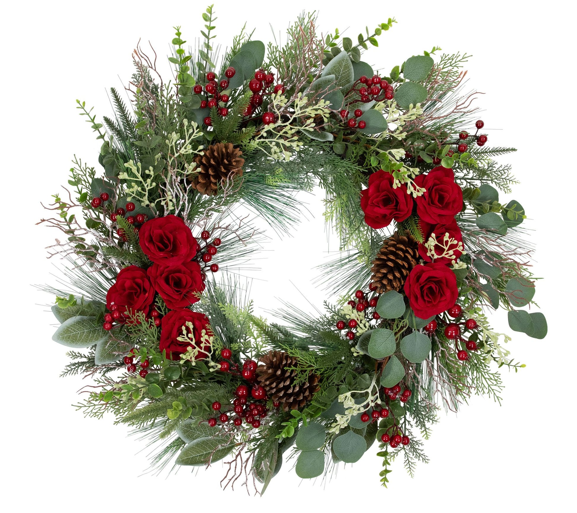 Northlight Roses and Berries Artificial Christmas Wreath 30"