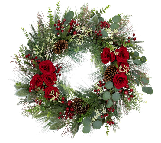 Northlight Roses and Berries Artificial Christmas Wreath 30"