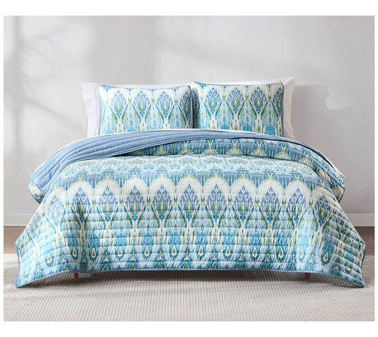 Lush Decor Ikat Drops Quilt Teal 3Pc Set King/Cal King