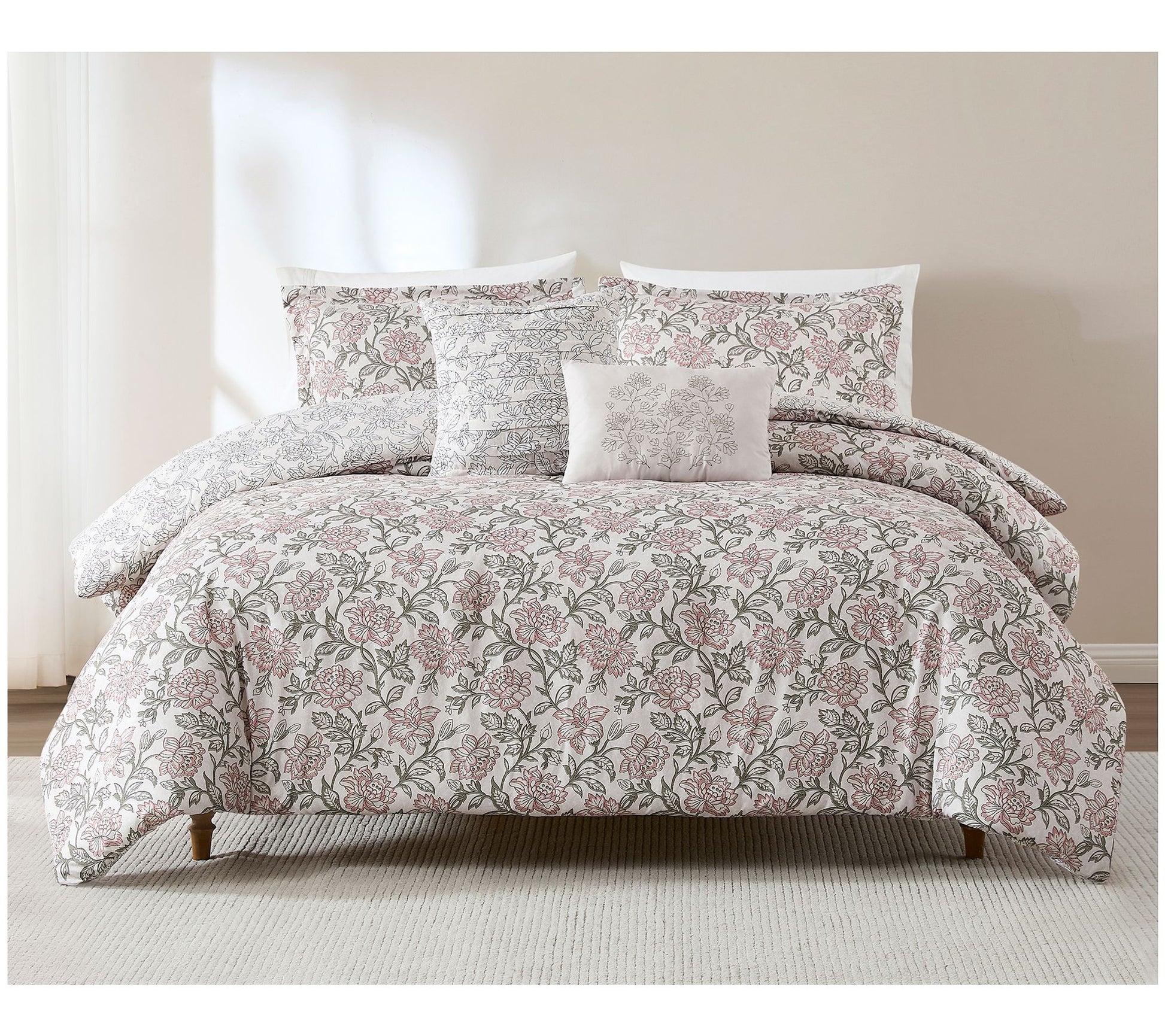 Lush Decor Zara Floral Block Reversible Comforter 5Pc Set F/Q