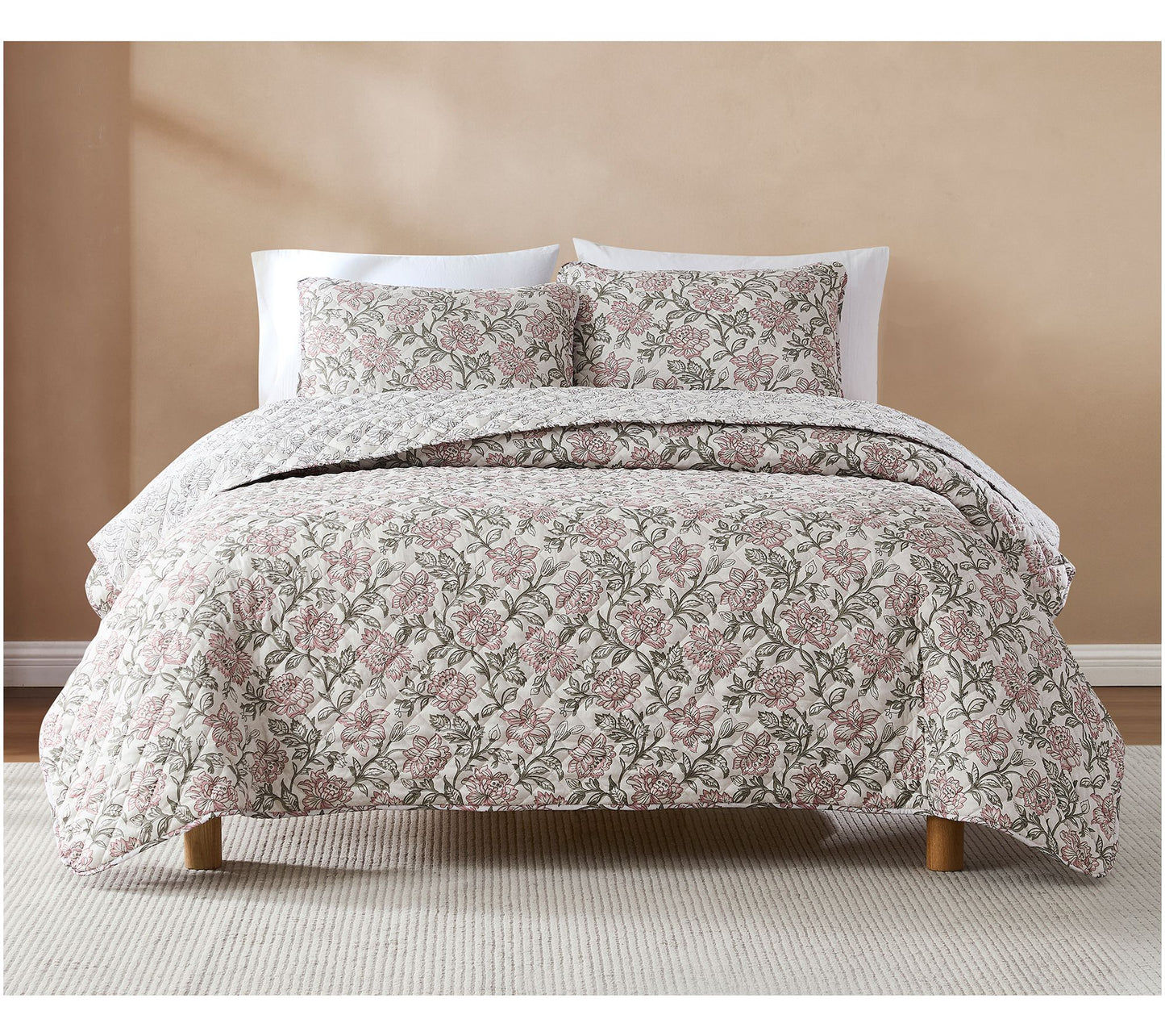 Lush Decor Zara Floral Block Reversible Quilt Set King/Cal K