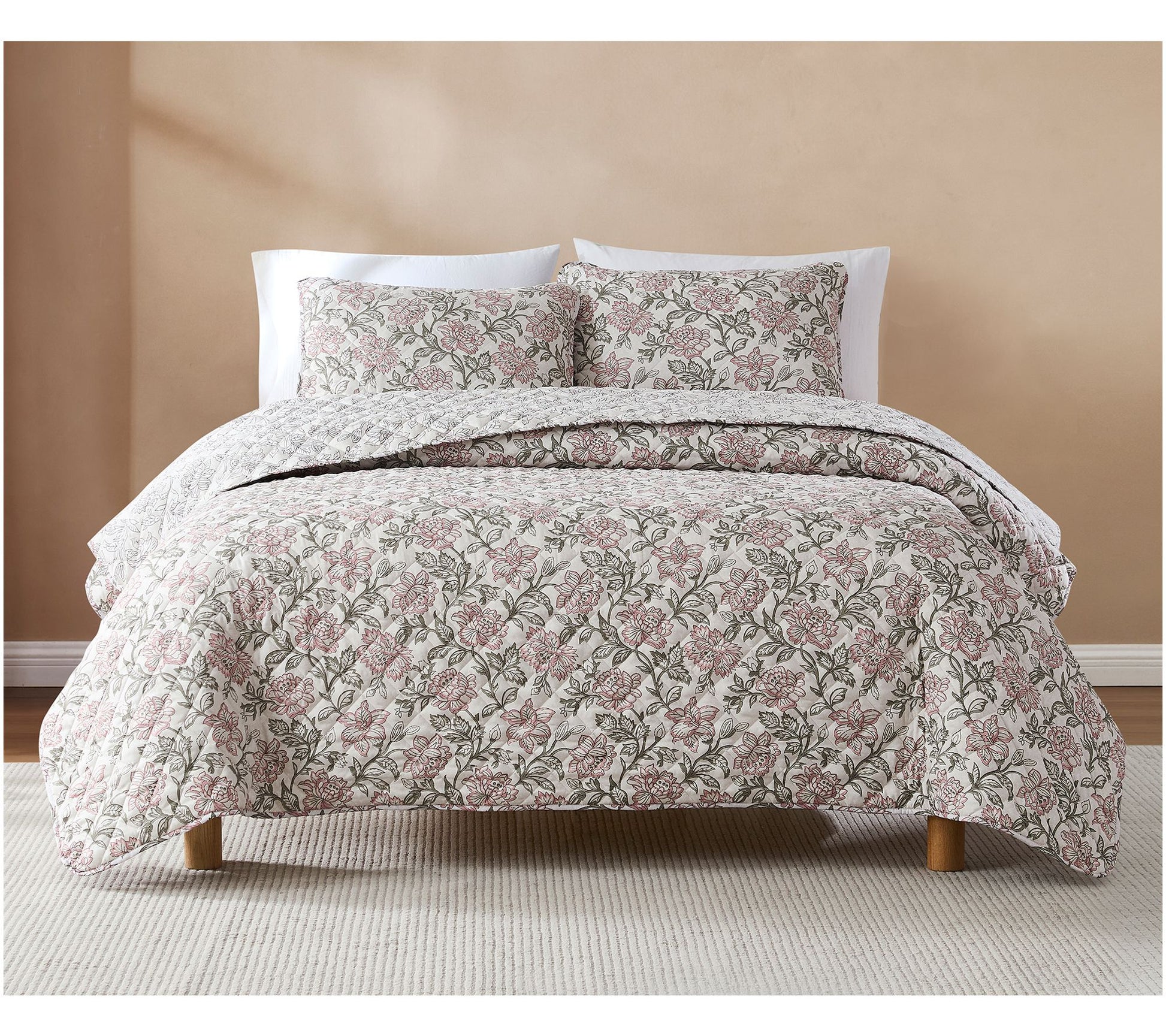 Lush Decor Zara Floral Block Reversible Quilt Set King/Cal K
