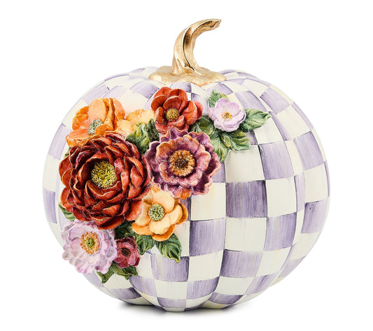 MacKenzie-Childs Violet Check Cascade Floral Pumpkin