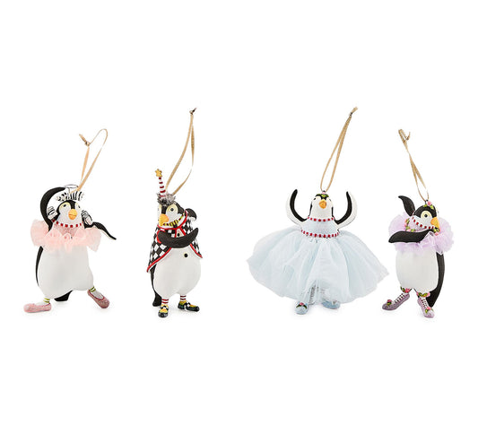 MacKenzie-Childs Penguins En Pointe Mini Ornaments, Set of 4