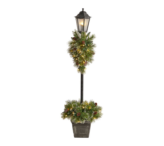 Nearly Natural 5' Pre-lit Decorated Lamp Post with Greenery