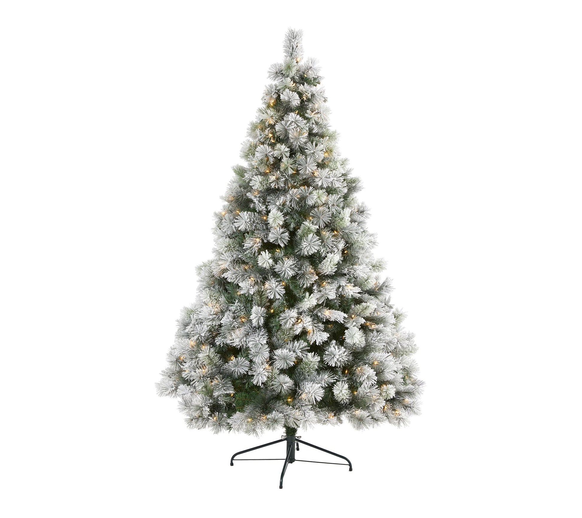 Nearly Natural 7' Flocked Oregon Pine Tree w/ 400 Clear Lights