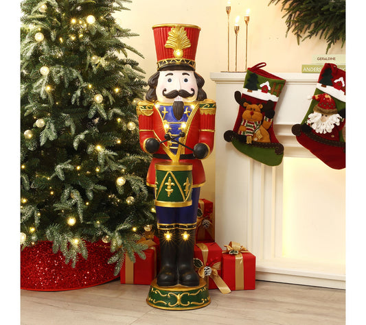 LuxenHome 4ft Lighted Nutcracker Drummer, Christmas Decor