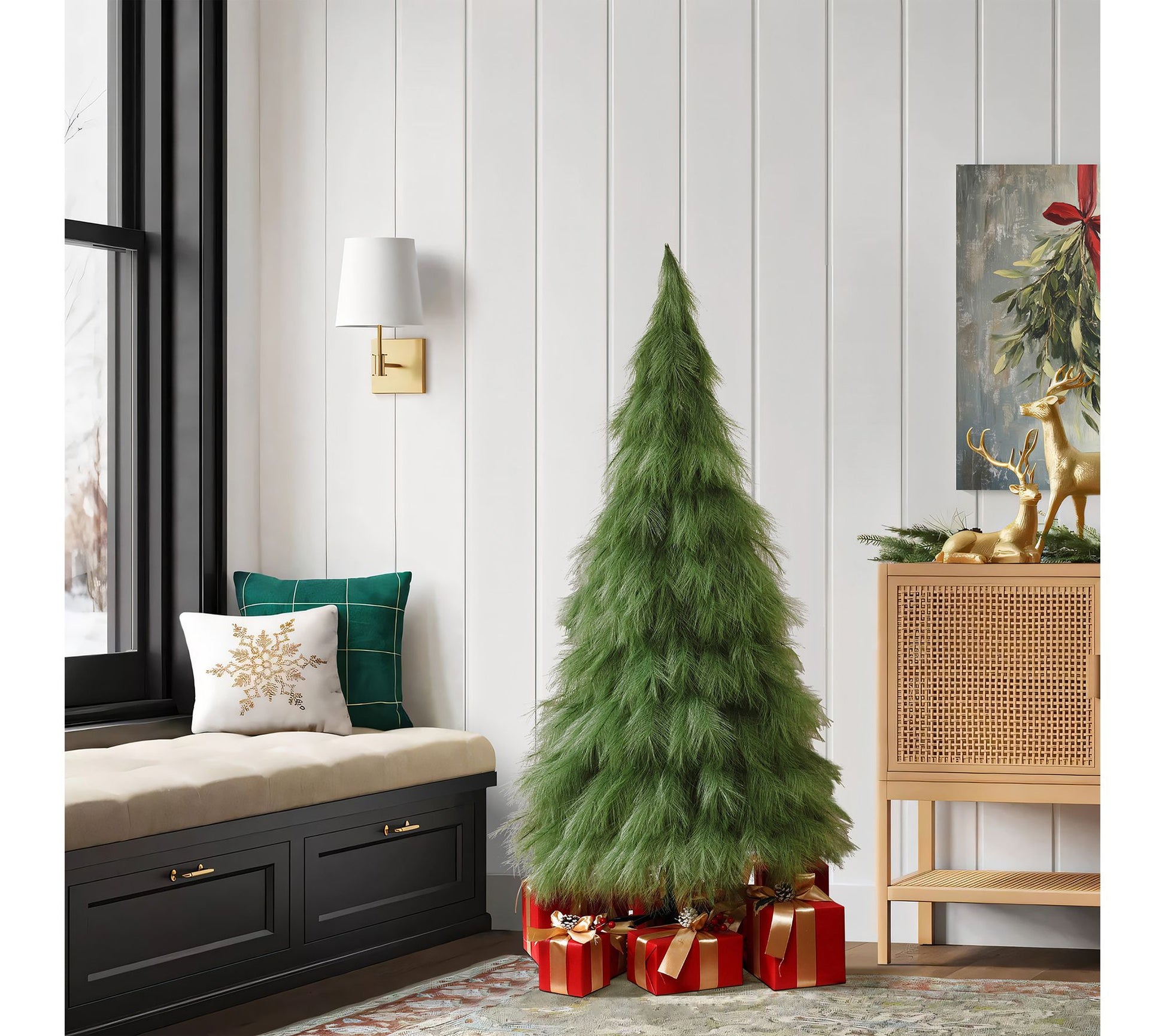 LuxenHome 5ft Holiday Artificial Pampas Grass T ree in Green