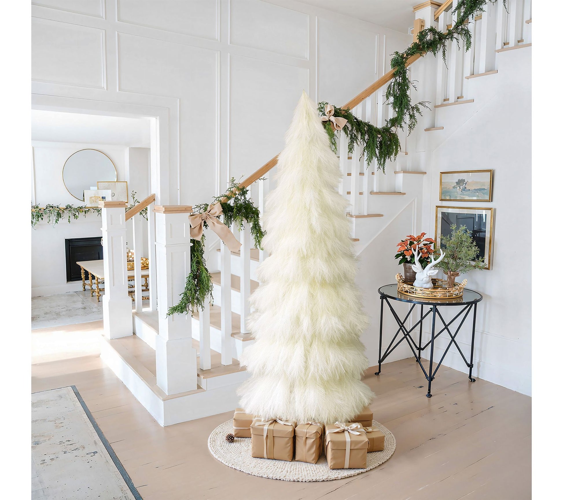 LuxenHome 6ft Holiday Artificial Pampas Grass Tree in Ivory
