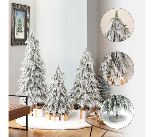 LuxenHome Artifical Snow-Flocked Cedar Christmas Trees Set