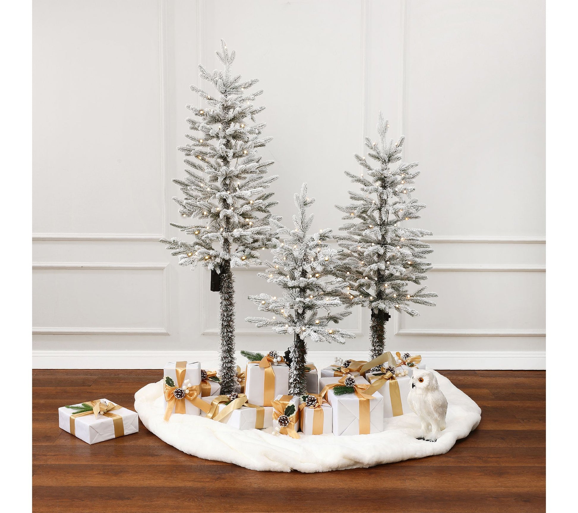 LuxenHome Lighted Holiday Artificial Tree Sets with Flat Stand