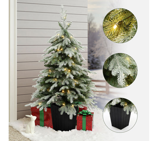 LuxenHome 4.4ft Pre-Lit Flocked Artificial XmasTree Potted