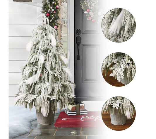 LuxenHome 4ft Artificial Potted Tree w/ Snow-Flocked Branches