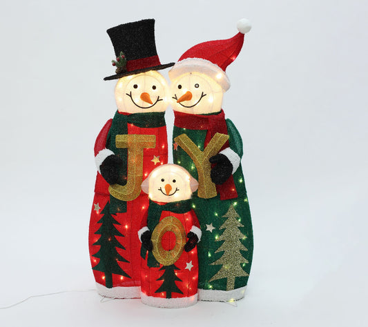 LuxenHome Lighted Snowman Family w/ Joy Greeting Decoration