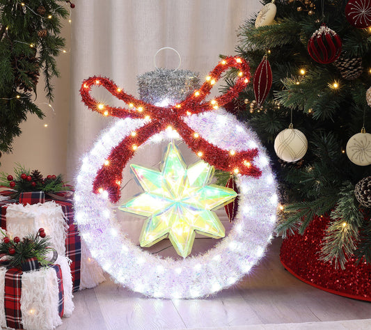 LuxenHome 2Ft Tall Lighted Tinsel Ornament w/ Star Decoration