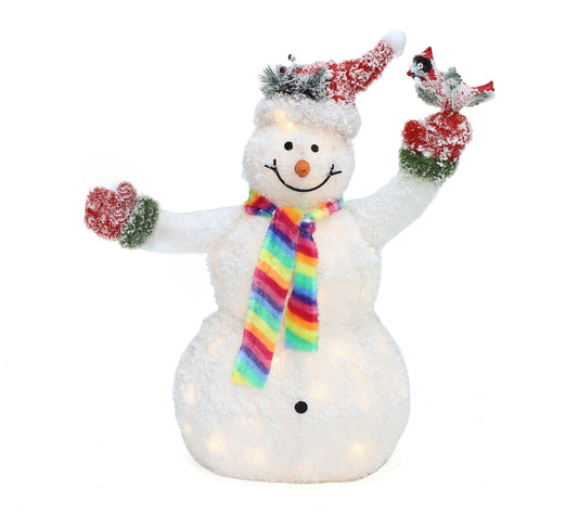 LuxenHome 3Ft Lighted Snowman with Bird, Outdoor Xmas Display
