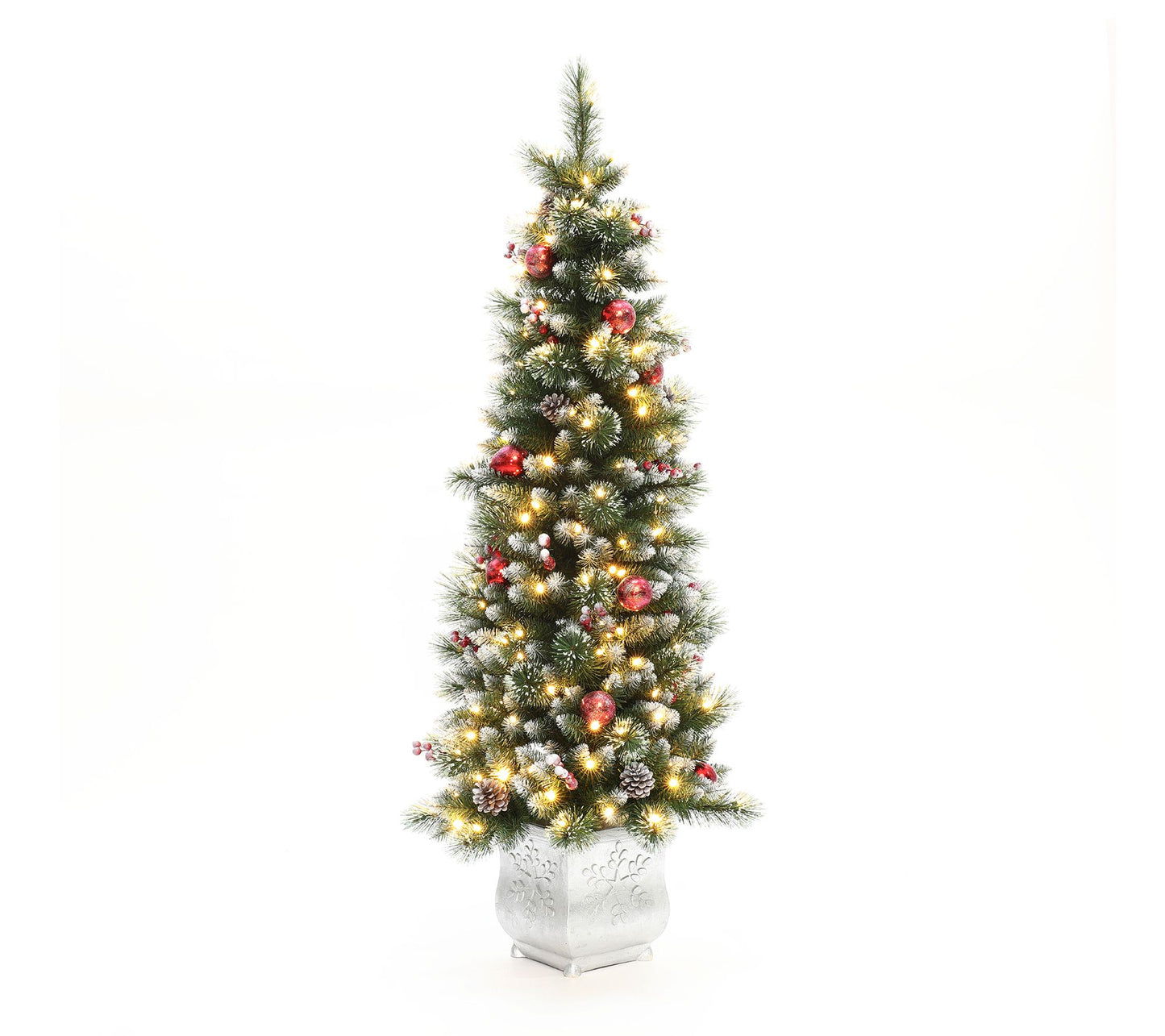 LuxenHome 5Ft Pre-Lit Artificial Pine Xmas TreePotted