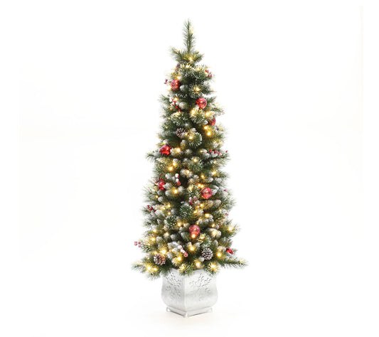 LuxenHome 5Ft Pre-Lit Artificial Pine Xmas TreePotted