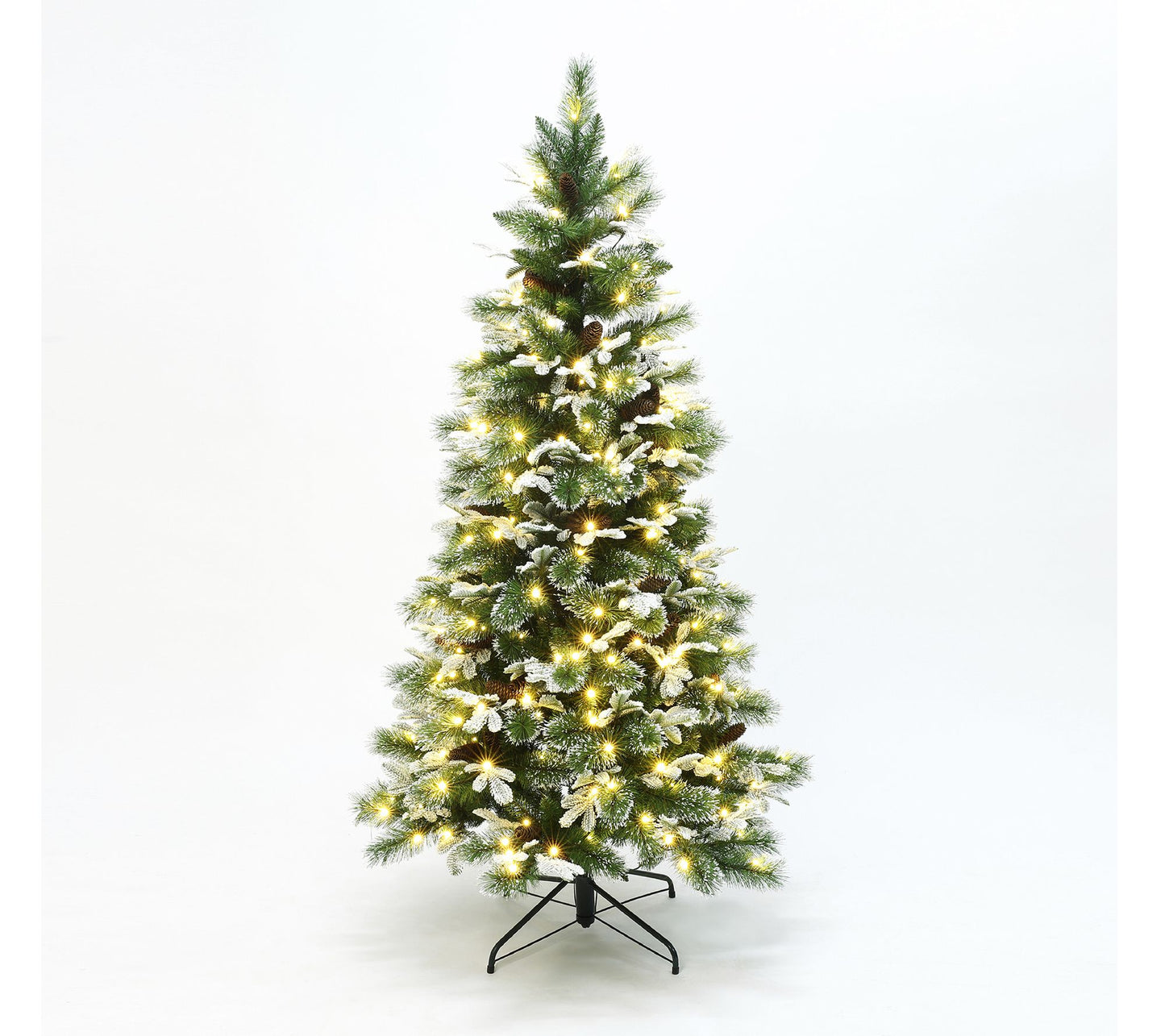 LuxenHome 6Ft Pre-Lit Snow-Flocked Green Artifi cial Xmas Tree
