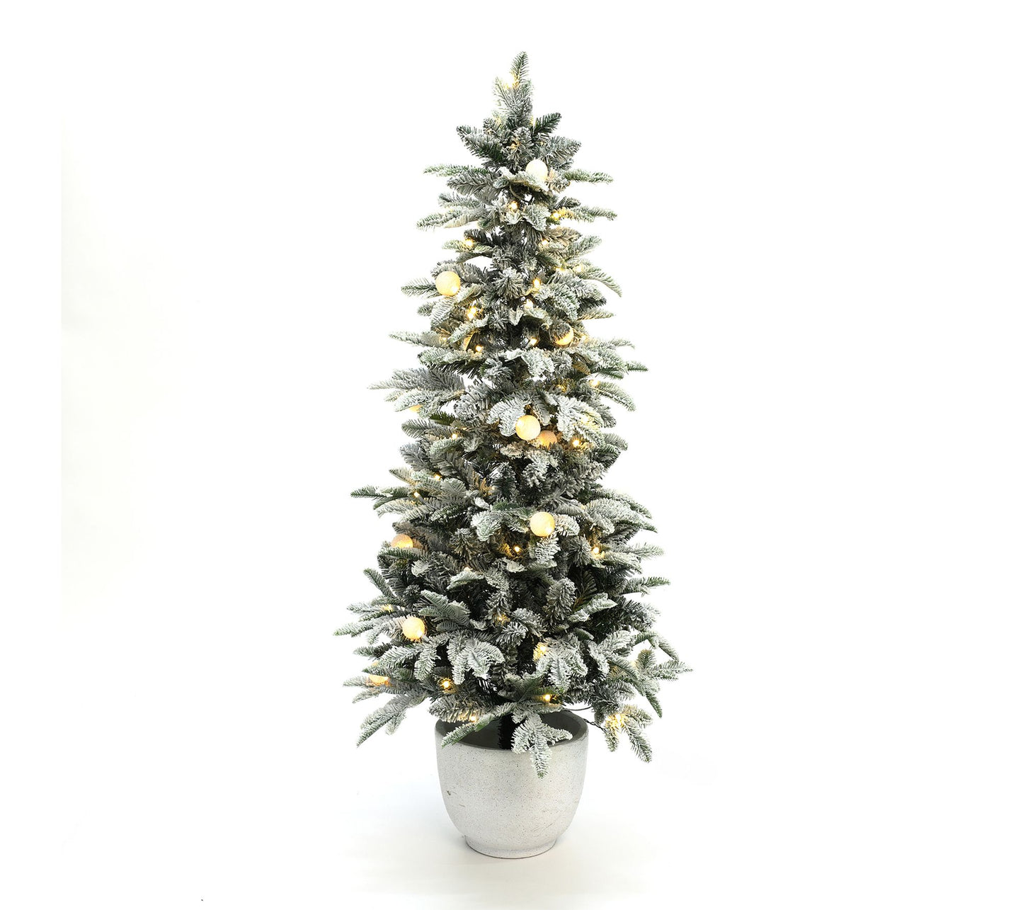 LuxenHome 5Ft Lighted Flocked Artificial Tree Potted