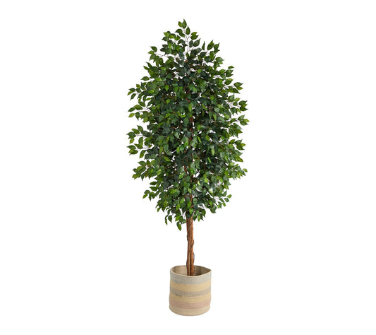 Nearly Natural 8' Ficus Artificial Tree with Woven Planter