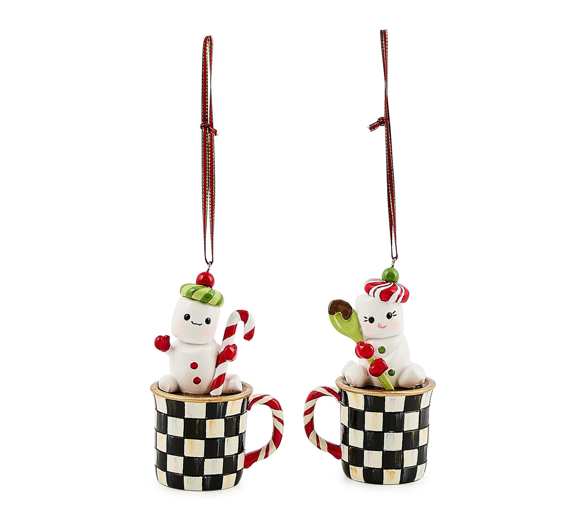 MacKenzie-Childs Check It Out Marshmallow Ornaments Set of 2