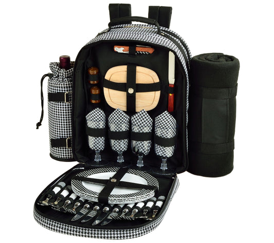 Picnic at Ascot Picnic Backpack w/ Blanket for4, Houndstooth